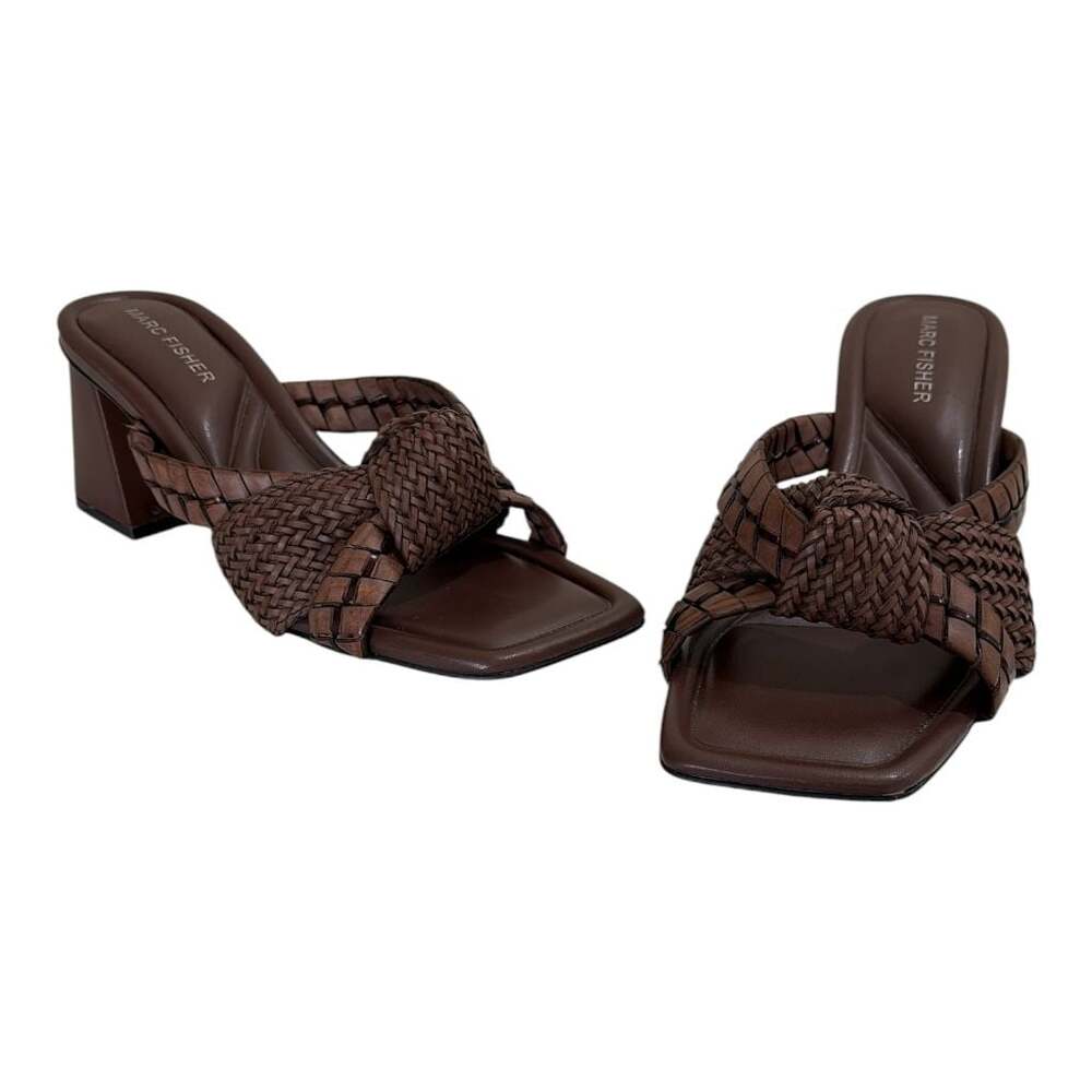 Marc Fisher Women's Square Toe Woven Block Heel Mules in Dark Brown - Picture 4 of 6